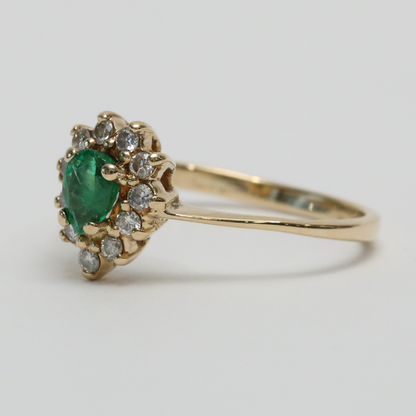 Inel cu Smarald & Diamante din Aur Galben 14k