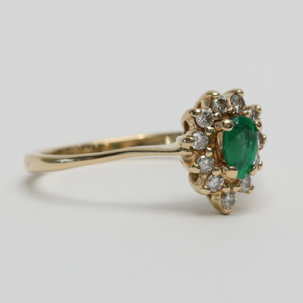 Inel cu Smarald & Diamante din Aur Galben 14k