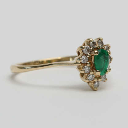 Inel cu Smarald & Diamante din Aur Galben 14k