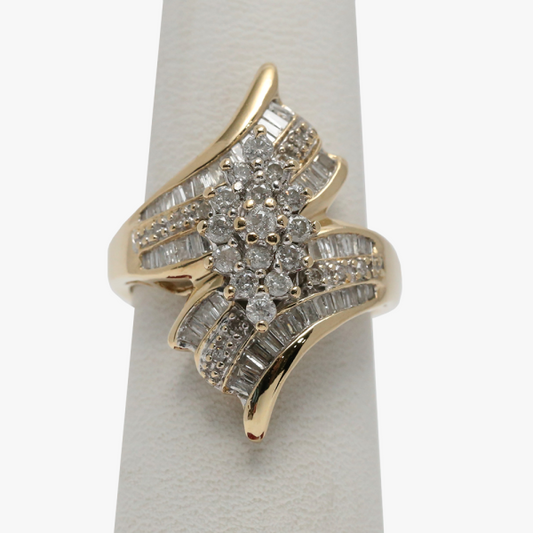 Inel de Cocktail cu Diamante din Aur Galben 10k