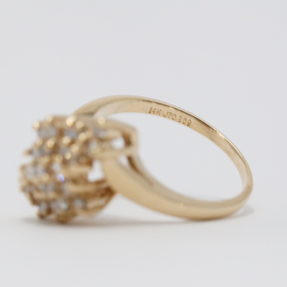 Inel de Cocktail cu Diamante din Aur Galben 14k