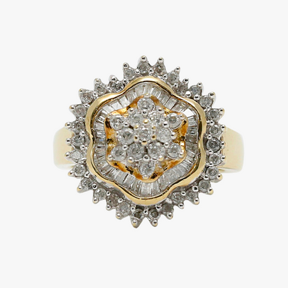 Inel de Cocktail cu Diamante din Aur Galben 10k