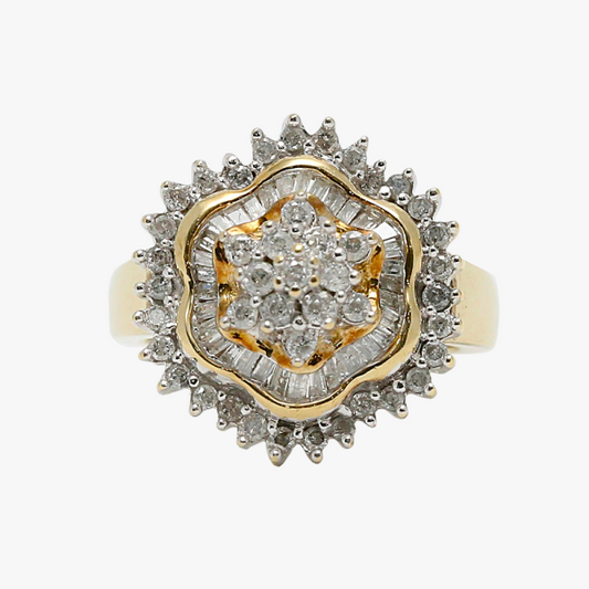 Inel de Cocktail cu Diamante din Aur Galben 10k