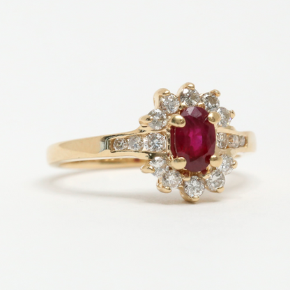 Inel cu Rubine & Diamante din Aur Galben 14k