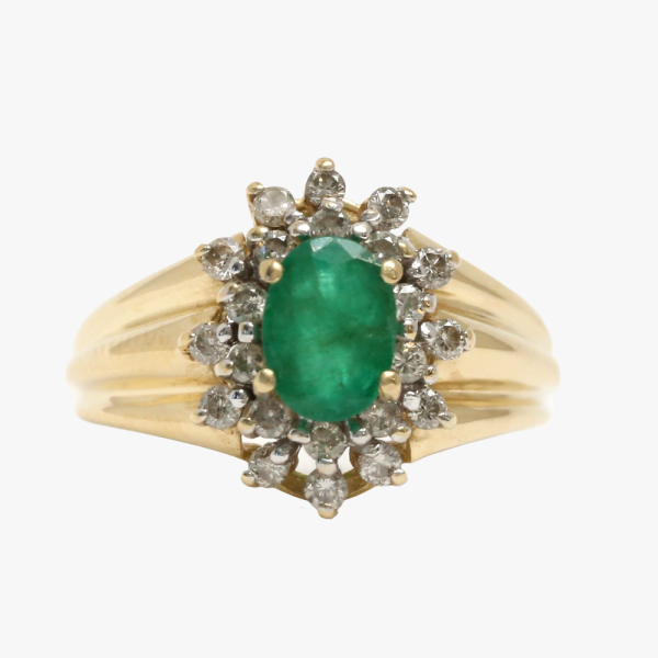 Inel cu Smarald & Diamante din Aur Galben 14k