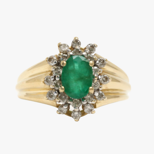 Inel cu Smarald & Diamante din Aur Galben 14k