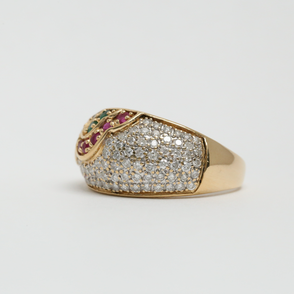 Inel Dom cu Safire, Rubine, Smarald & Diamante din Aur Galben 14k