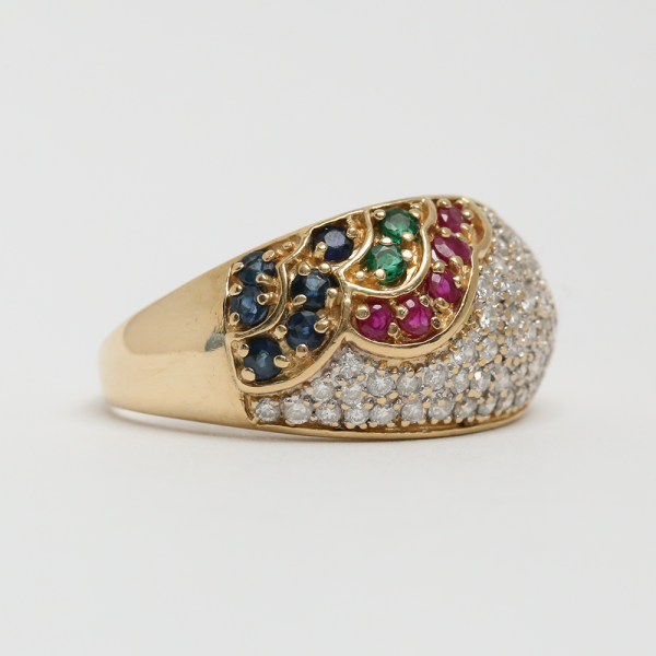 Inel Dom cu Safire, Rubine, Smarald & Diamante din Aur Galben 14k