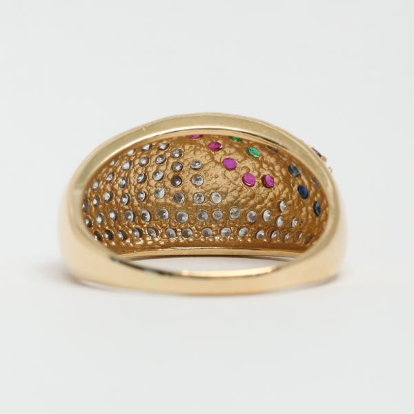 Inel Dom cu Safire, Rubine, Smarald & Diamante din Aur Galben 14k