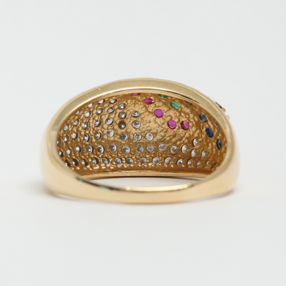 Inel Dom cu Safire, Rubine, Smarald & Diamante din Aur Galben 14k