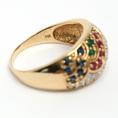 Inel Dom cu Safire, Rubine, Smarald & Diamante din Aur Galben 14k