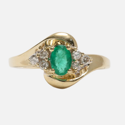 Inel cu Smarald & Diamante din Aur Galben 14k