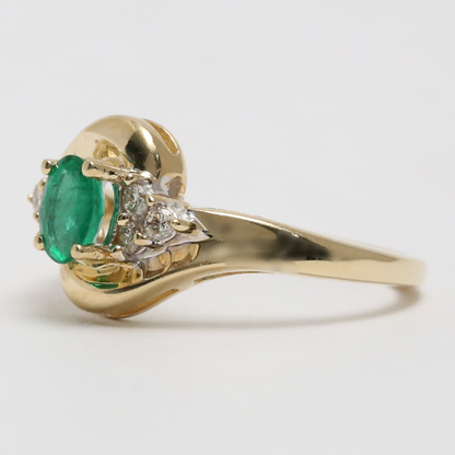 Inel cu Smarald & Diamante din Aur Galben 14k