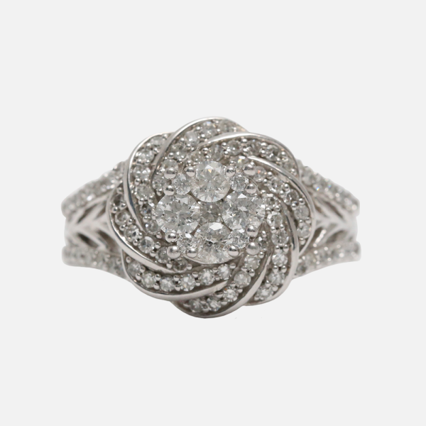 Inel de Cocktail cu Diamante din Aur Alb 10k