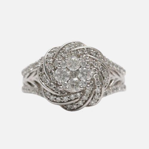 Inel de Cocktail cu Diamante din Aur Alb 10k