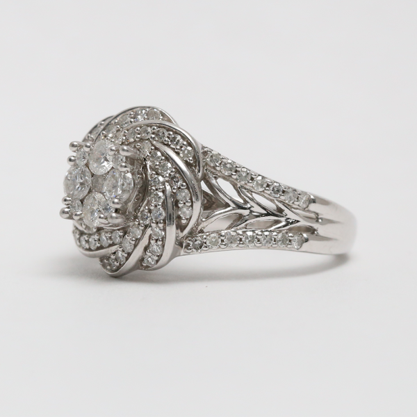 Inel de Cocktail cu Diamante din Aur Alb 10k