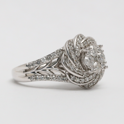 Inel de Cocktail cu Diamante din Aur Alb 10k