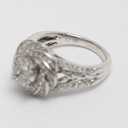 Inel de Cocktail cu Diamante din Aur Alb 10k