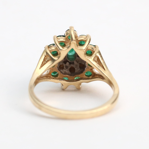 Inel Cocktail cu Smarald Și Diamante din Aur Galben 14k