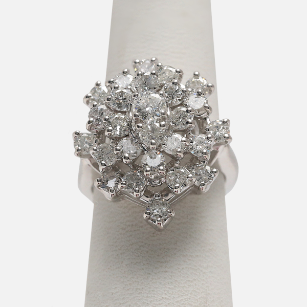 Inel de Cocktail cu Diamante din Aur Alb 14k