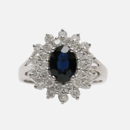 Inel cu Safire & Diamante din Aur Alb 14k