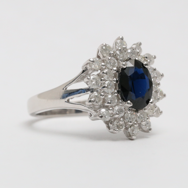 Inel cu Safire & Diamante din Aur Alb 14k