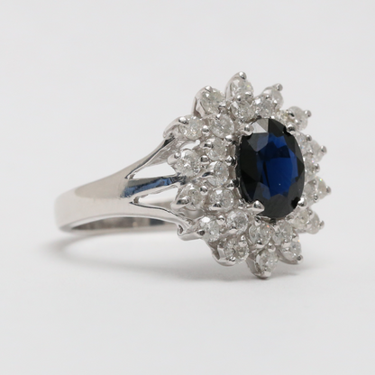 Inel cu Safire & Diamante din Aur Alb 14k