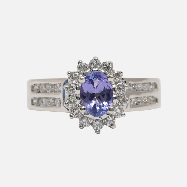 Inel cu Tanzanita & Diamante din Aur Alb 14k