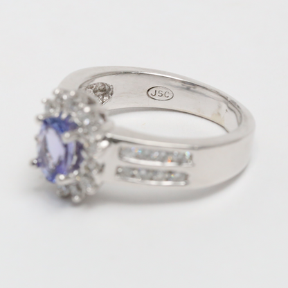 Inel cu Tanzanita & Diamante din Aur Alb 14k
