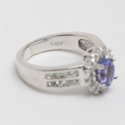 Inel cu Tanzanita & Diamante din Aur Alb 14k