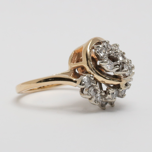 Inel de Cocktail cu Diamante din Aur Galben 14k