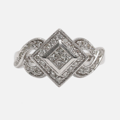 Inel cu Diamante din Aur Alb 14k