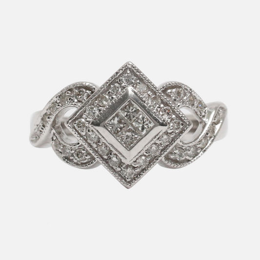 Inel cu Diamante din Aur Alb 14k