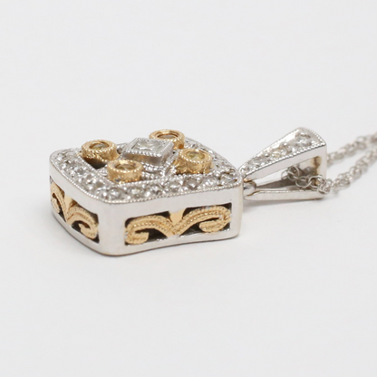 Pandantiv cu Diamante din Aur Galben & Alb 14k